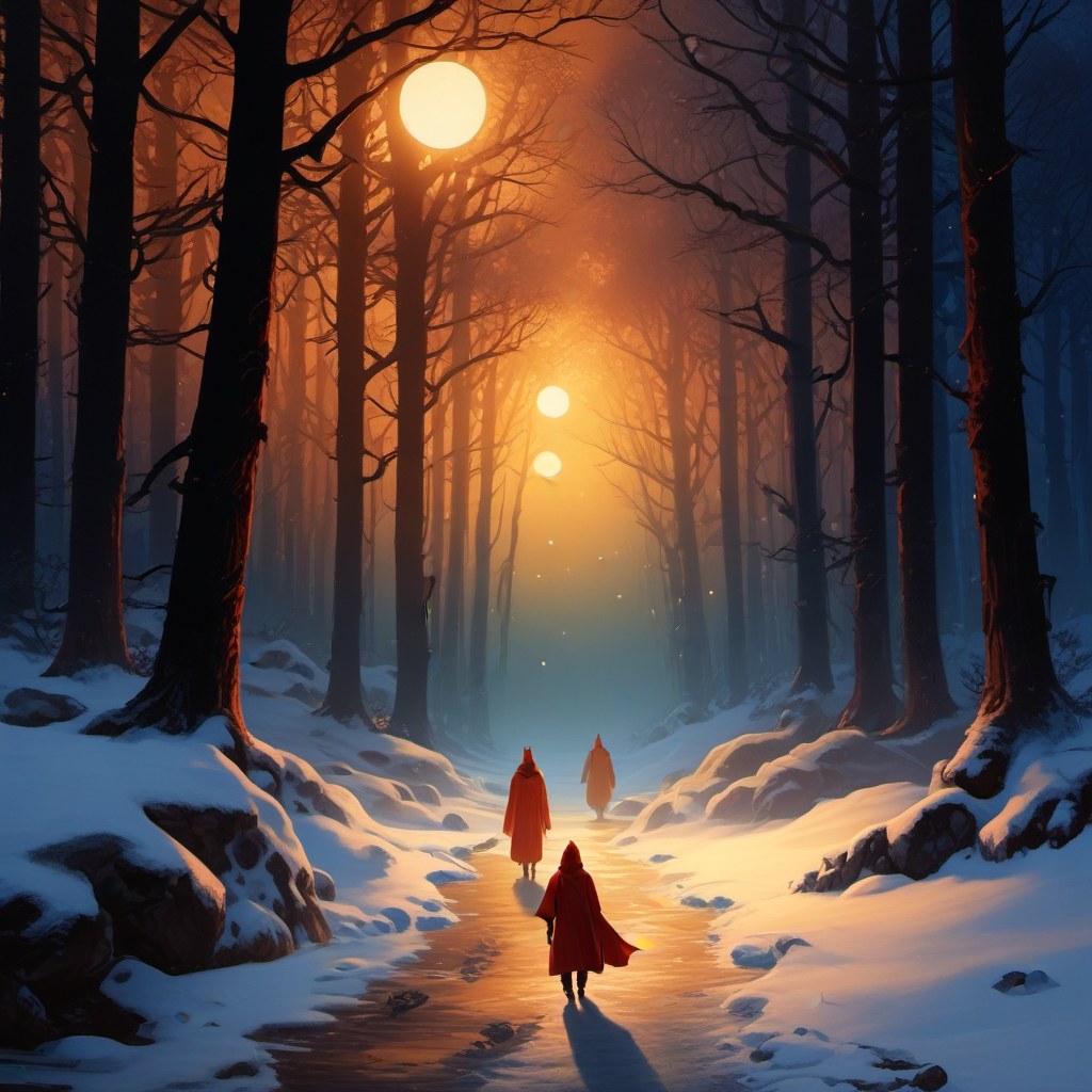 A snow-dusted forest at twilight — the world of L. Frank Baum's 1902 Santa Claus book