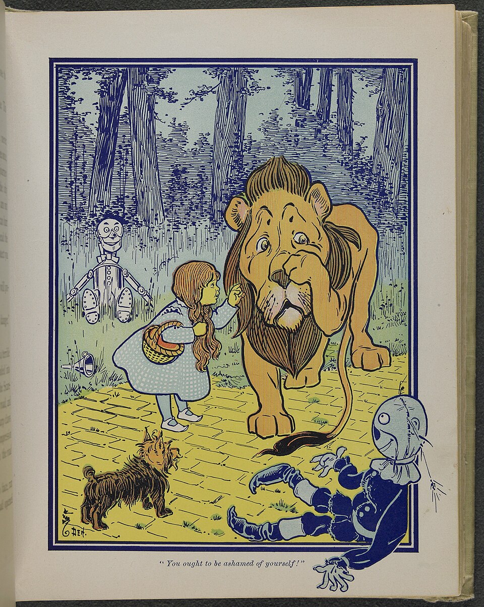 Denslow color plate of Dorothy and the Cowardly Lion, 1900