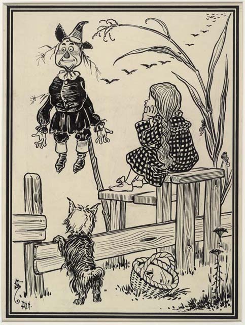 Denslow illustration of Dorothy and the Scarecrow